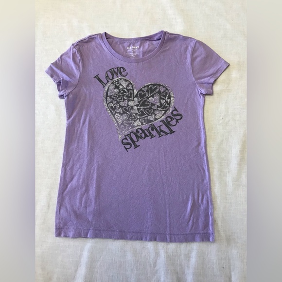 Girls Old Navy T Shirt Purple Love Sparkles - Picture 1 of 3